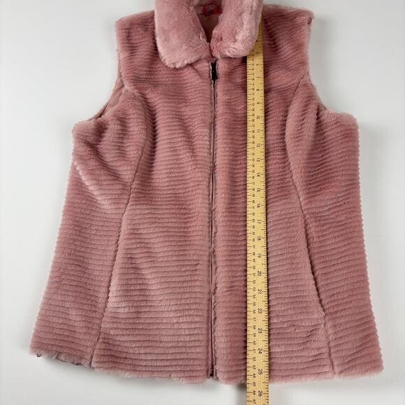 Liz Claiborne Blush Pink Ribbed Faux Fur Full Zip Reversible Vest w/ Pockets MED - Picture 11 of 12